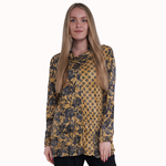 Shana Apparel Mustard Floral Crinkle Cowl Neck Top