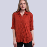 Shana Apparel Rust Crinkle Button Down Dolman Sleeve Top
