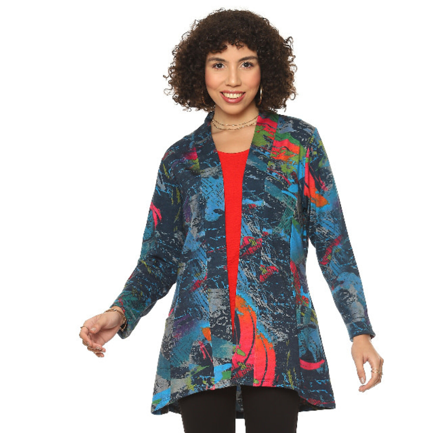 Parsley and Sage Xenia Print Open Front Cardigan