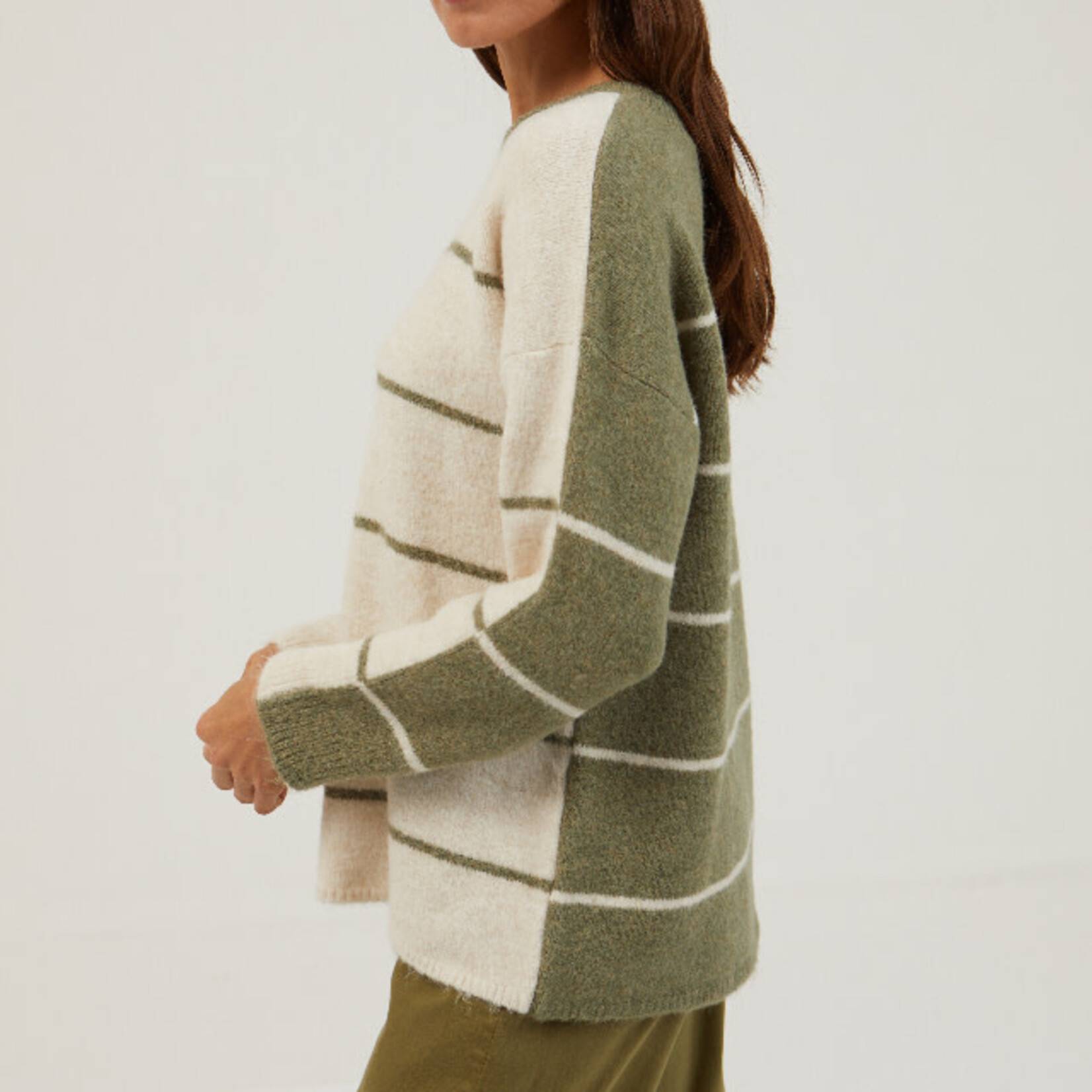 Mus & Bombon Green & White Reverse Stripe Sweater