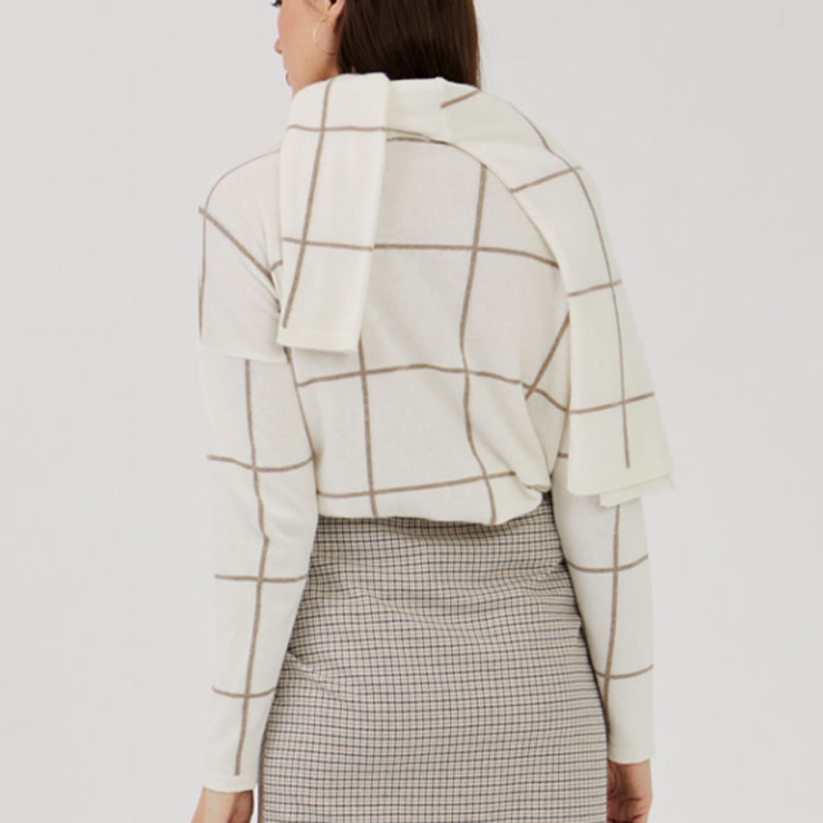 Mus & Bombon Cream & Beige Checkerboard Stripe Sweater