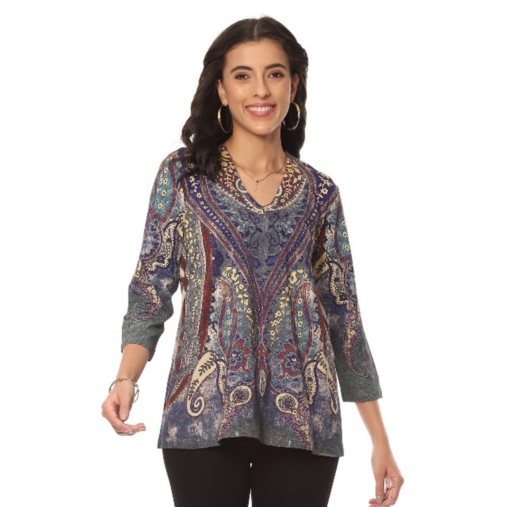 Parsley and Sage Multi Color Zoe Print 3/4 Sleeve Top