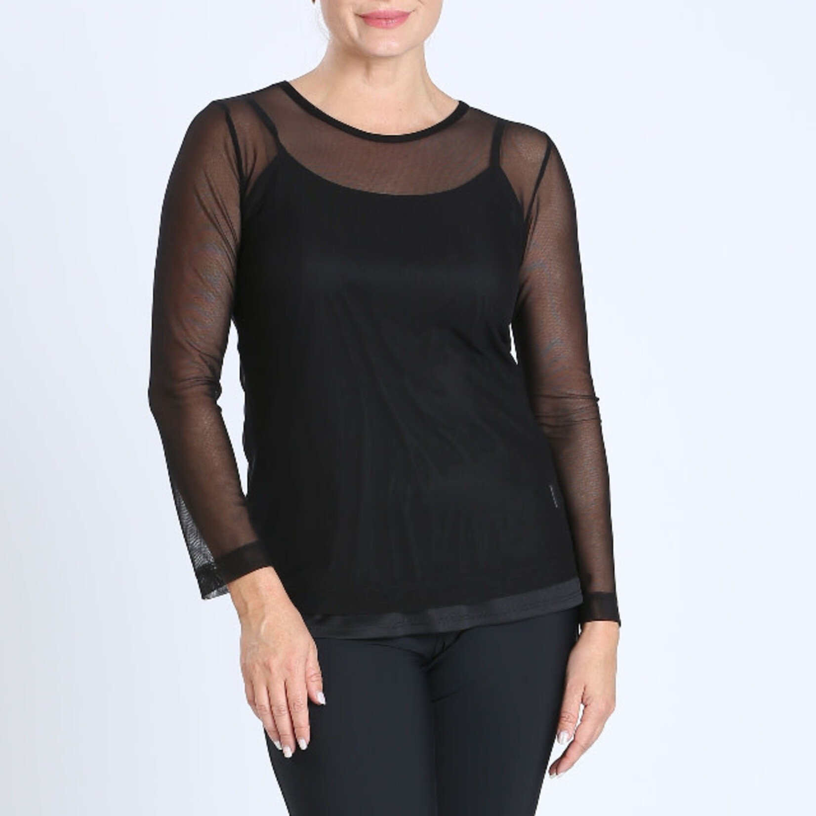 IC Collection Black Mesh Long Sleeve Top