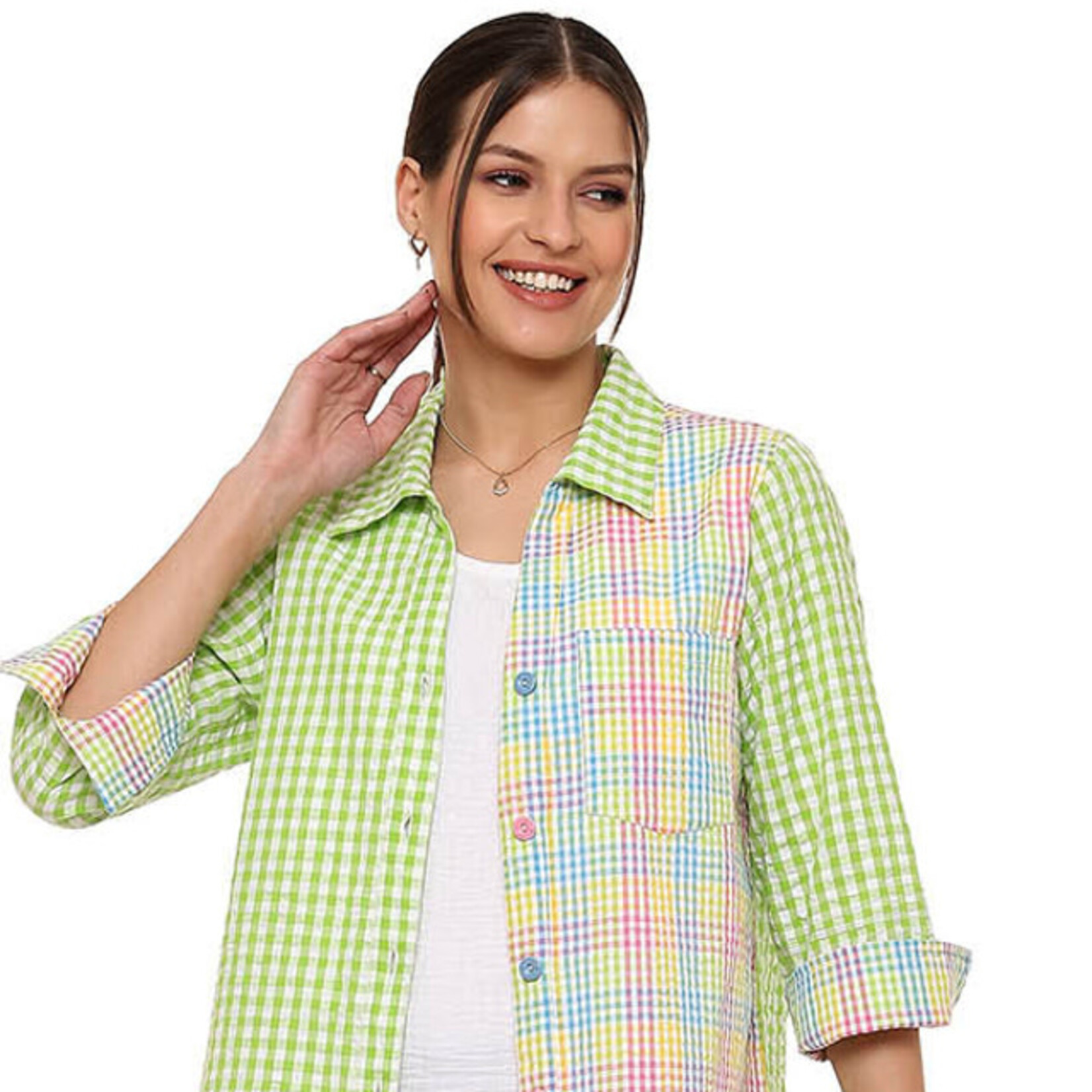 Parsley and Sage Green Gingham & Pastel Button Up Shirt