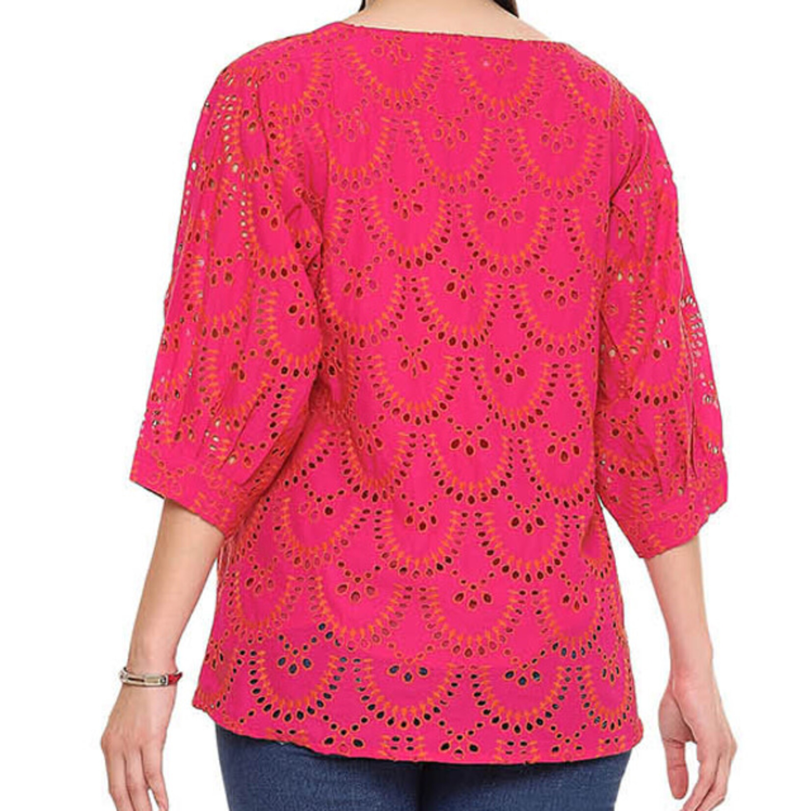 Parsley and Sage Fuchsia Eyelet Noreen Top