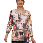 Parsley and Sage Multi Color Smudge Print Raw Edge Shirt