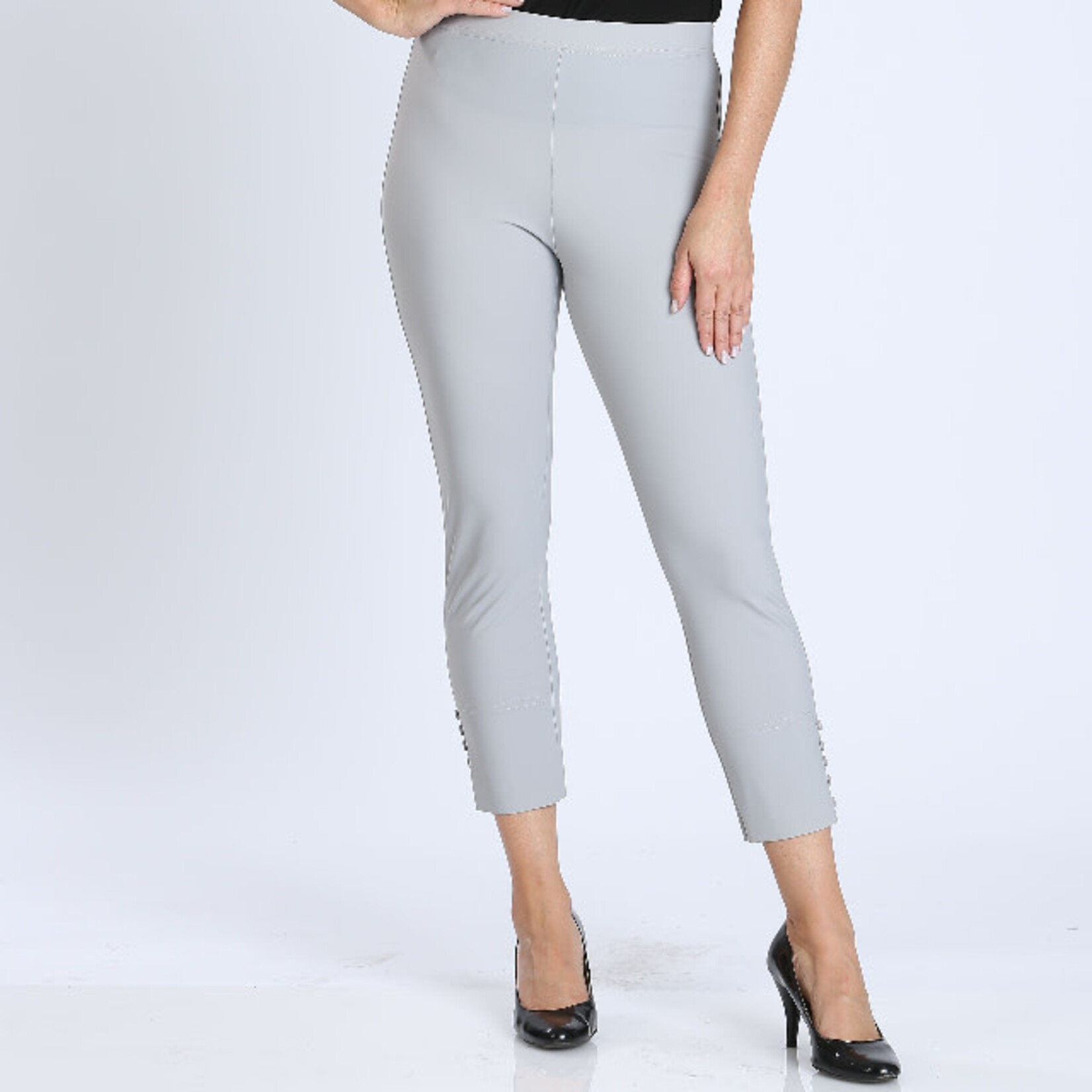 IC Collection Light Grey Cropped Pants With Button Detail
