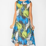 IC Collection Green & Blue Floral Print Mesh Sleeveless Dress