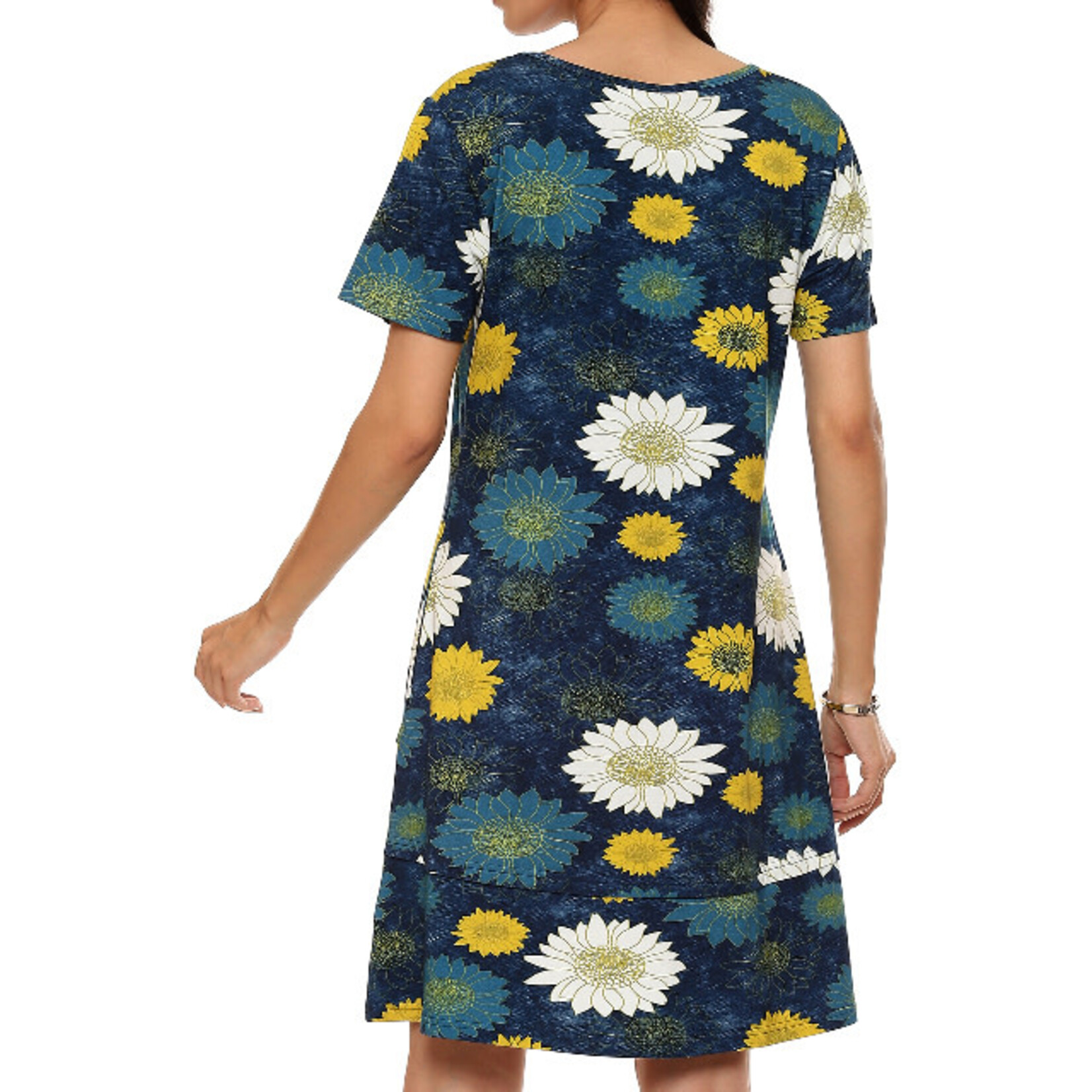 Parsley and Sage Blue Daisy Print Short Sleeve Dress