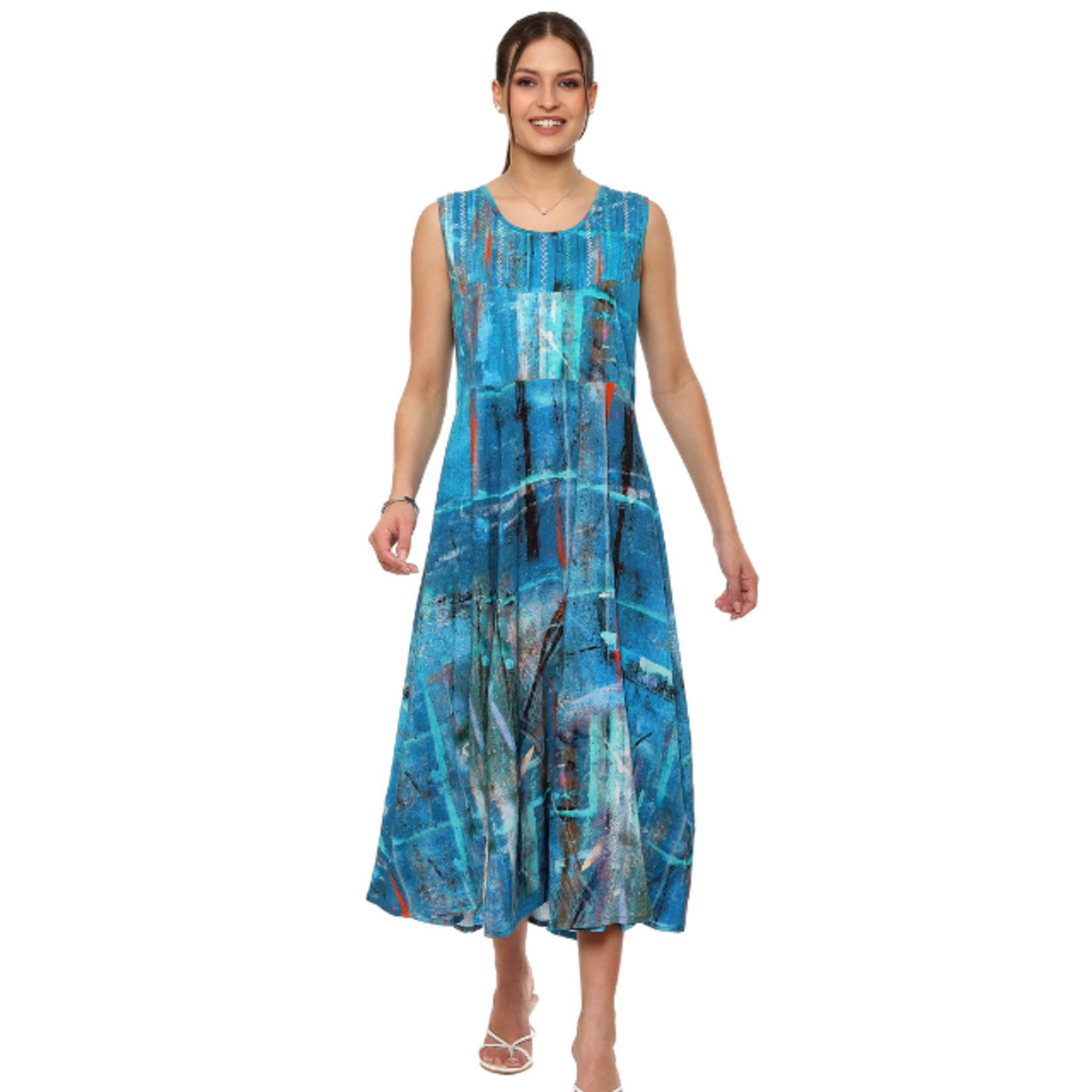 Parsley and Sage Turquoise Brush Print Sleeveless Maxi Dress