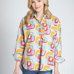 APNY Cotton Multi Color Square Design Boyfriend Shirt
