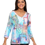 Parsley and Sage Blue Multi Color 3/4 Sleeve Vera Top
