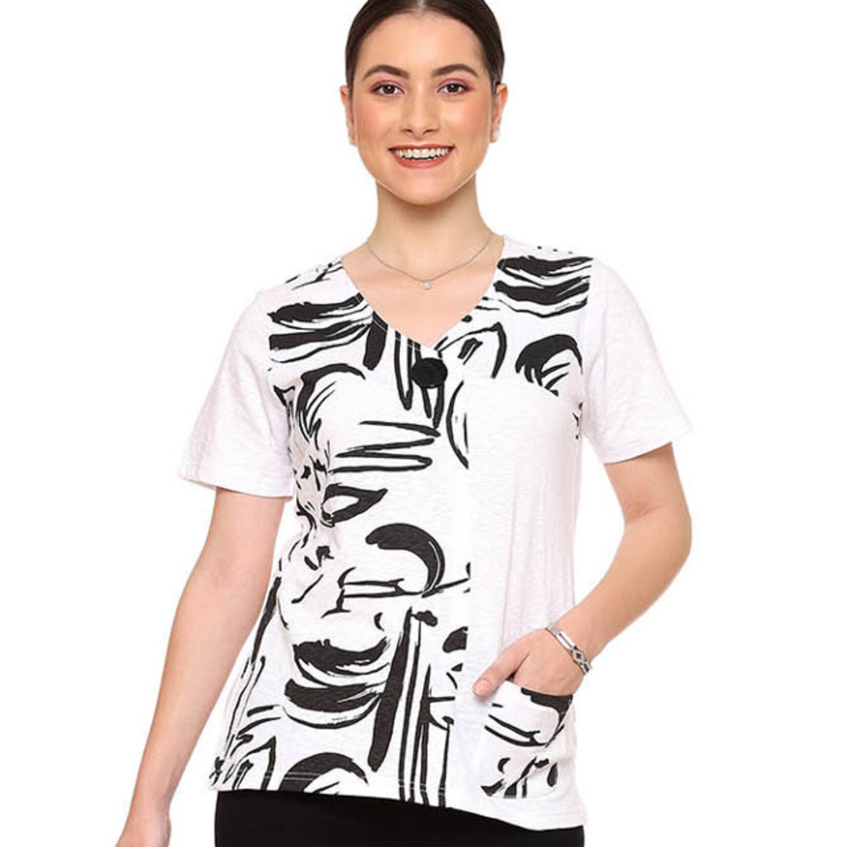 Parsley and Sage Black & White Roma Short Sleeve Top