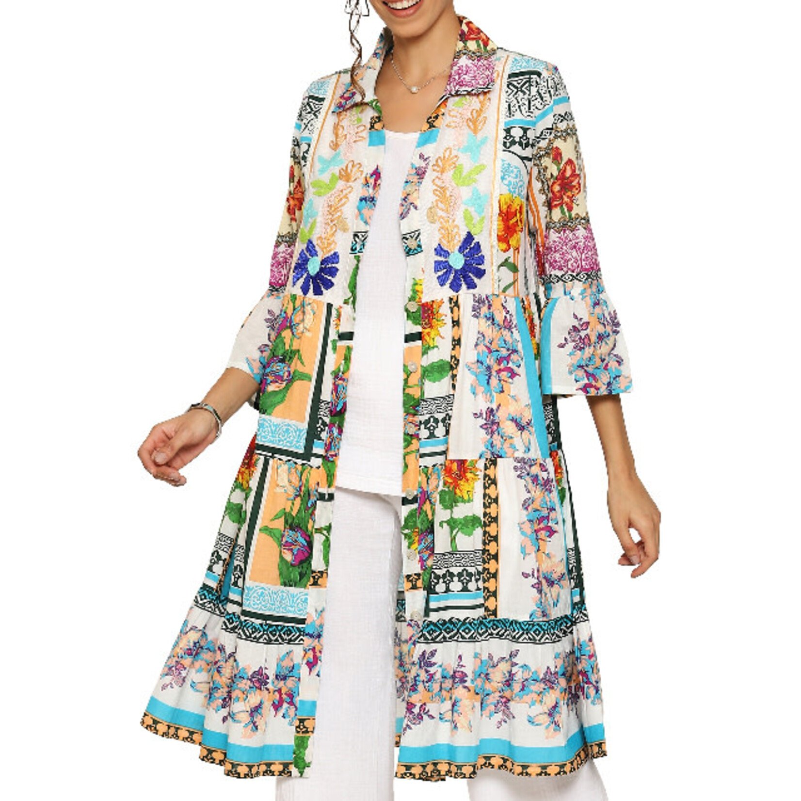 Parsley and Sage Floral Block Print Button Up Billie Duster Dress