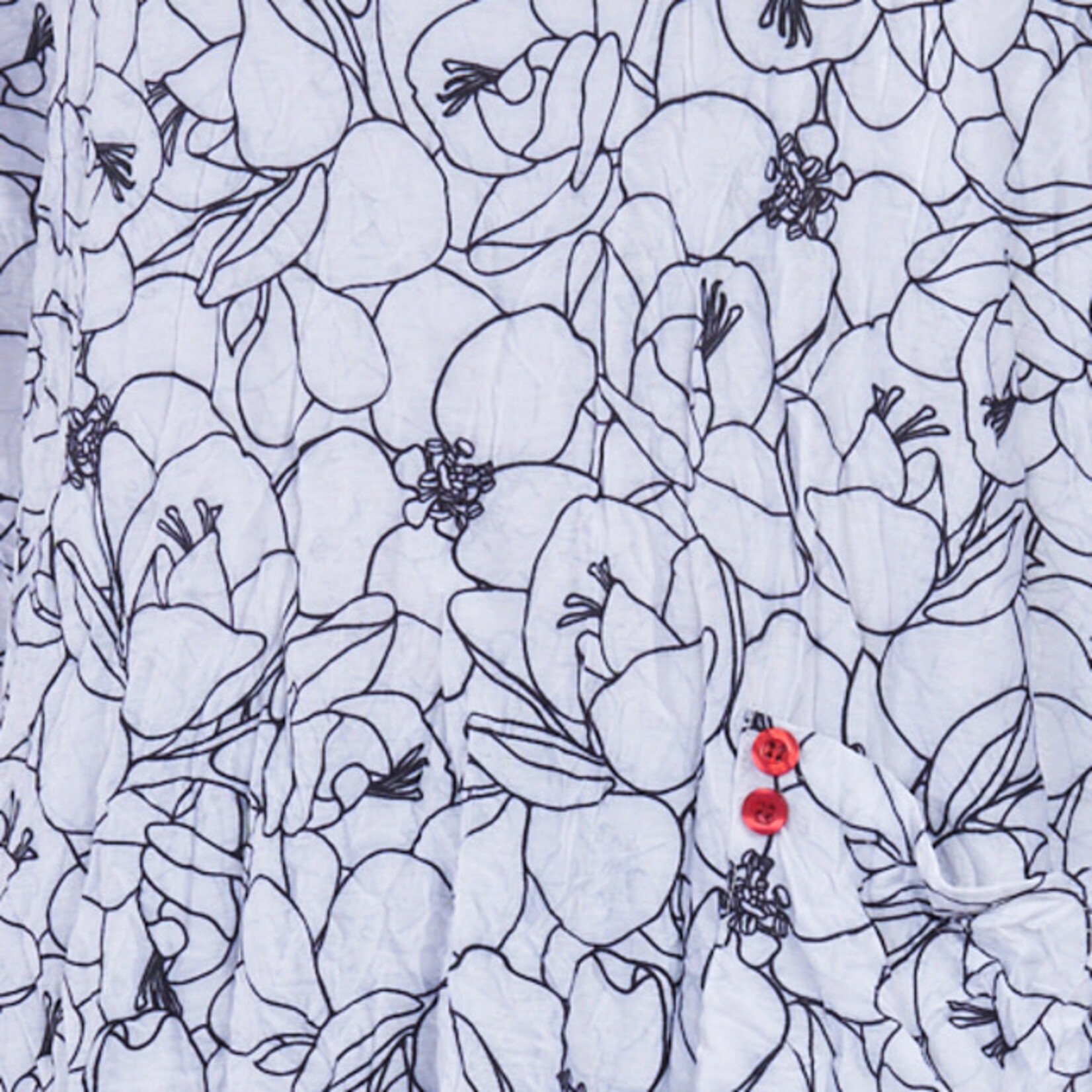 Shana Apparel White With Black Floral Design Crinkle Pocket Top