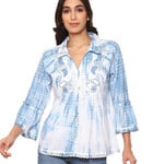 Parsley and Sage Cotton Blue & White Flounce Sleeve Presley Shirt
