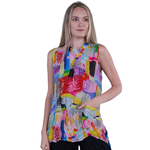 Shana Apparel Multi Color Crinkle High Neck Sleeveless Shirt