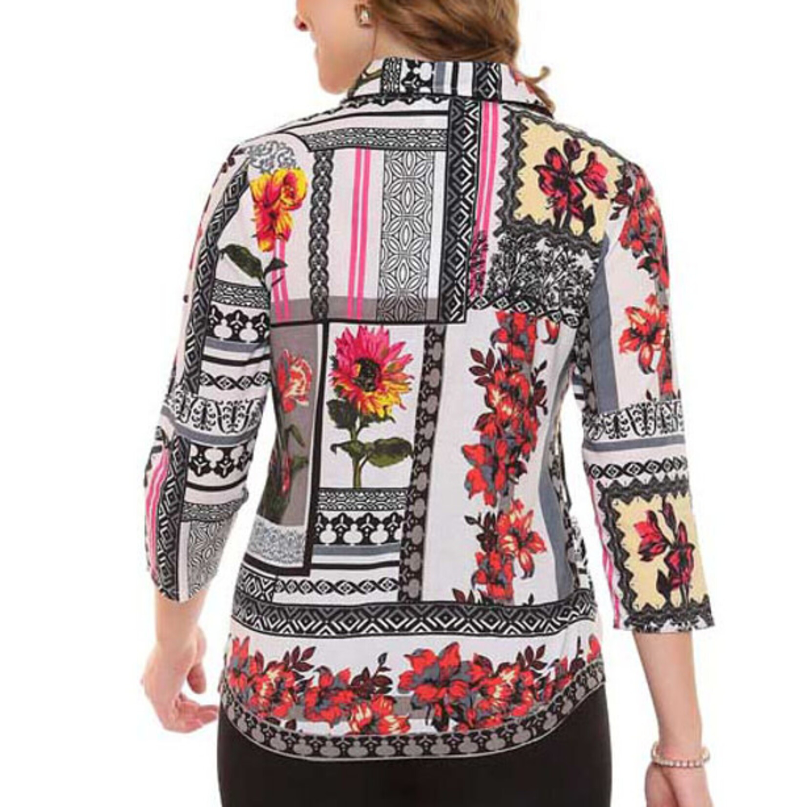 Parsley and Sage Dark Color Block Pattern Embroidered Tina Shirt