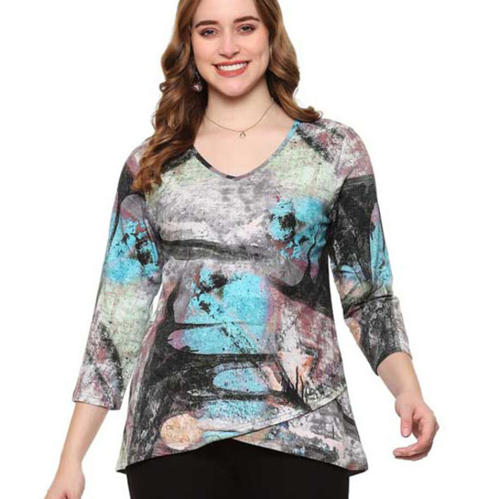 Parsley and Sage Marble Print V-Neck Nyla Top