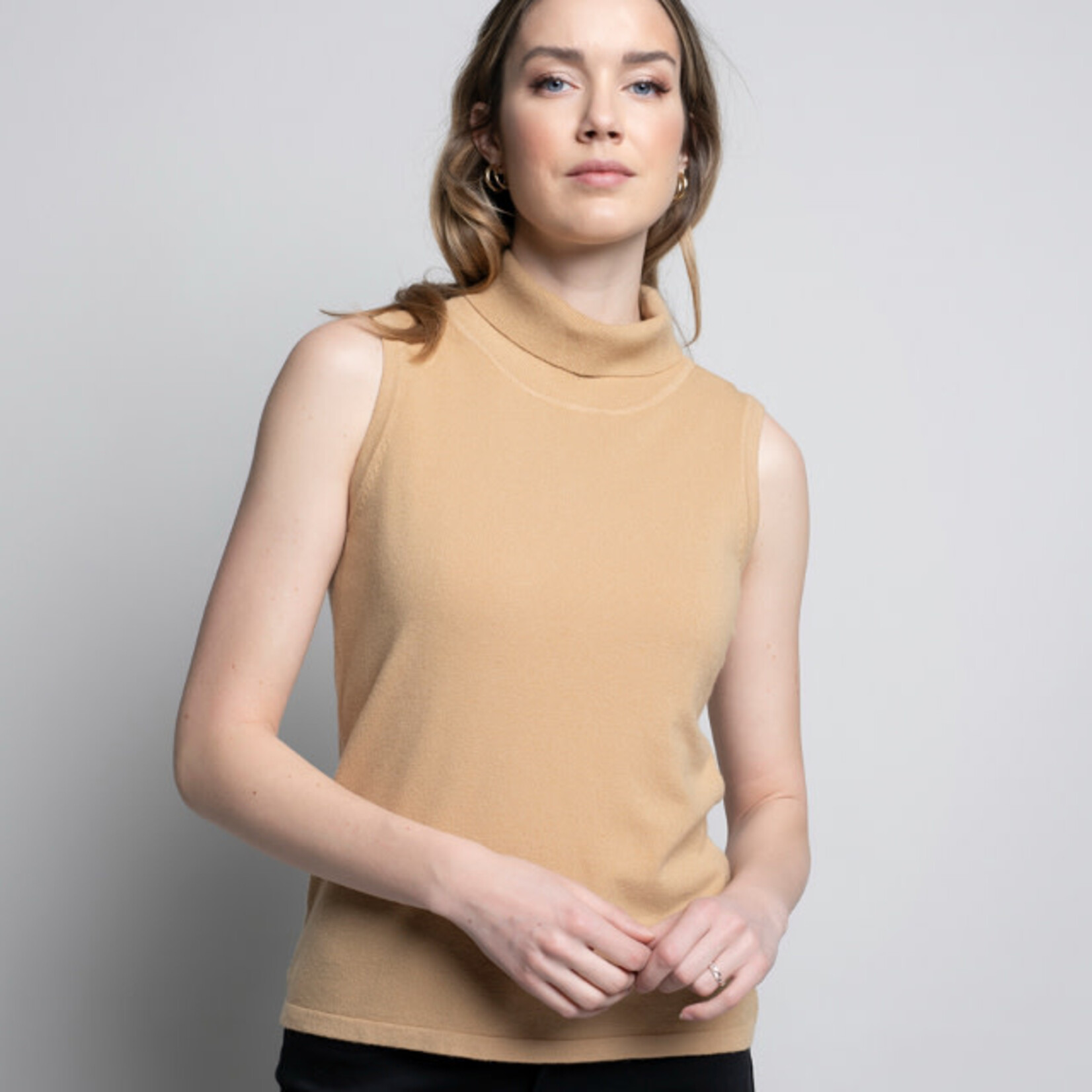 Picadilly Camel Knit Turtleneck Tank