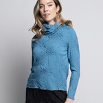 Picadilly Denim Blue Drape Neck Embossed Top