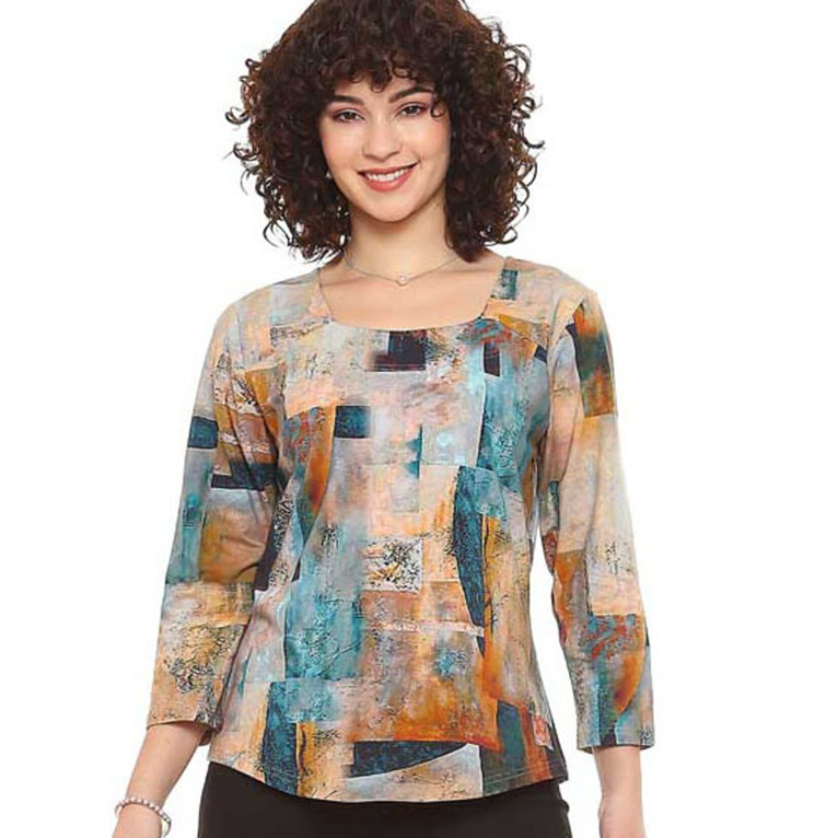 Parsley and Sage Blues & Tans Boat Neck Jaden Top