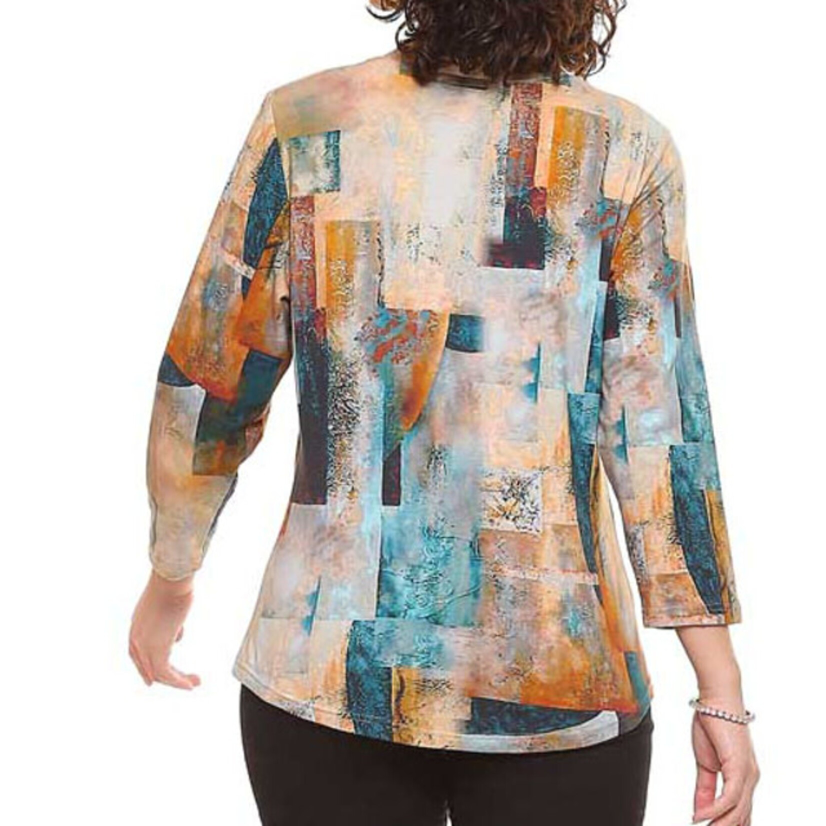 Parsley and Sage Blues & Tans Boat Neck Jaden Top