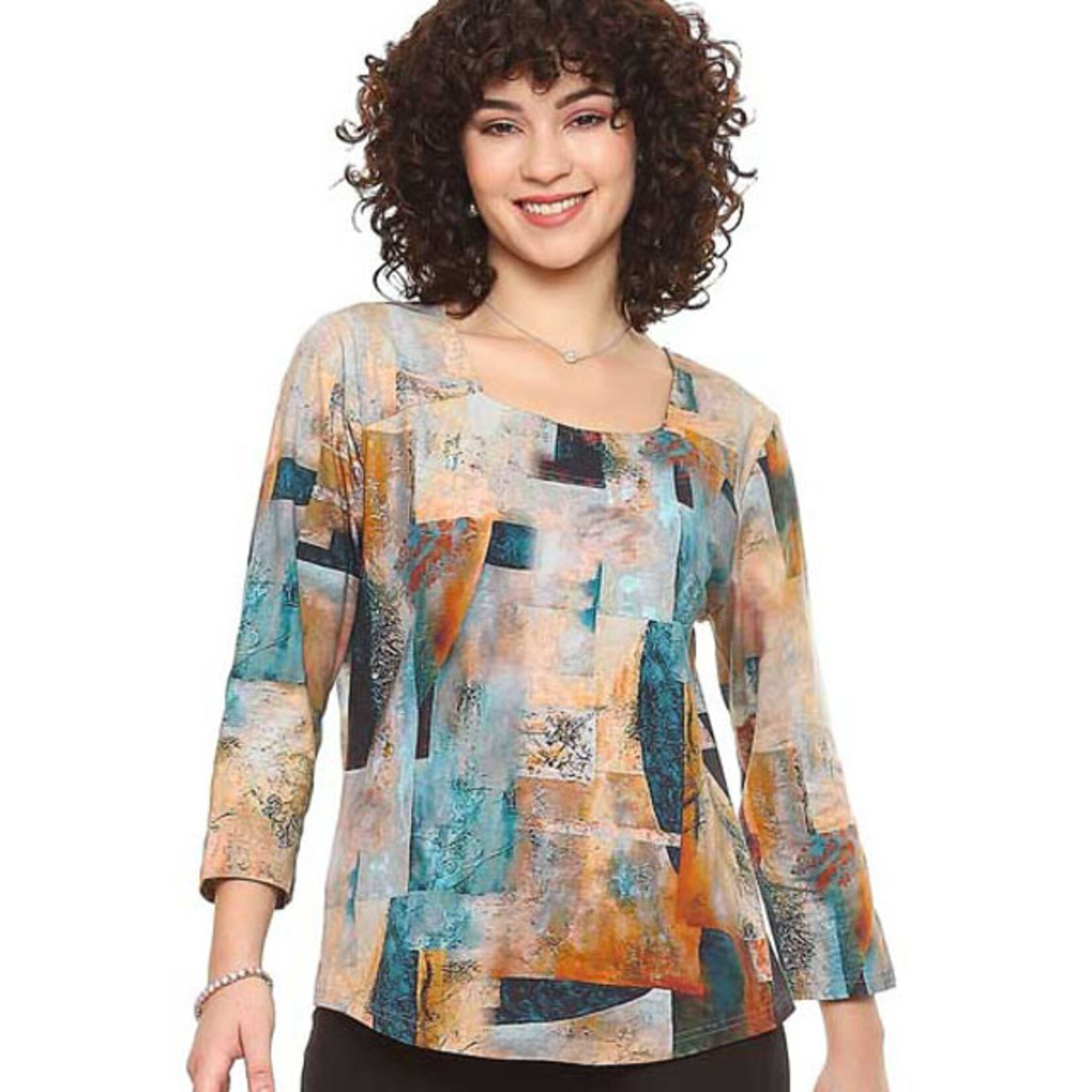 Parsley and Sage Blues & Tans Boat Neck Jaden Top