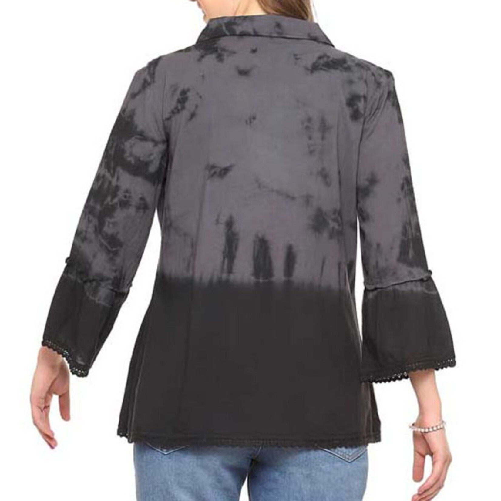 Parsley and Sage Cotton Black & Grey Flounce Sleeve Rhonda Shirt