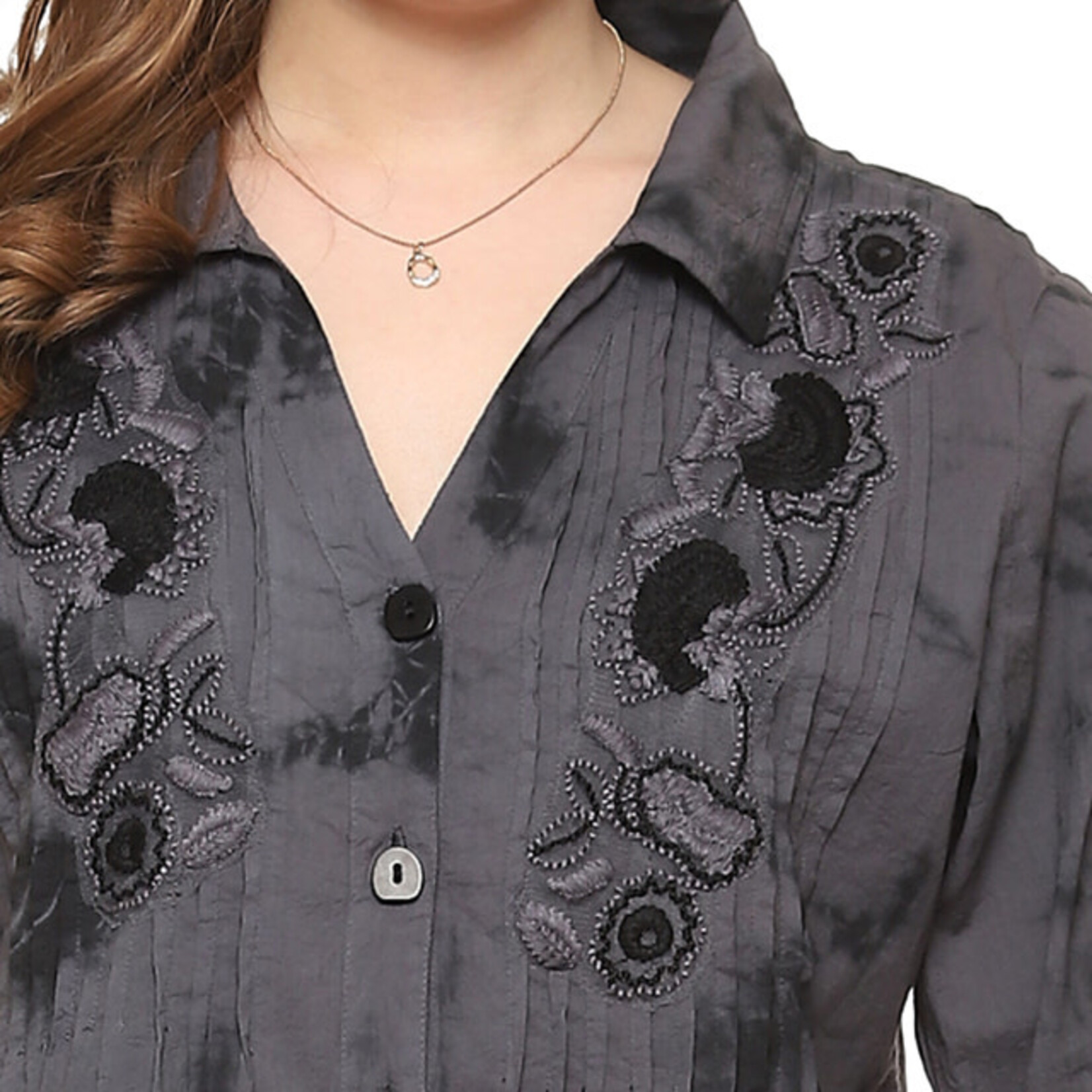 Parsley and Sage Cotton Black & Grey Flounce Sleeve Rhonda Shirt
