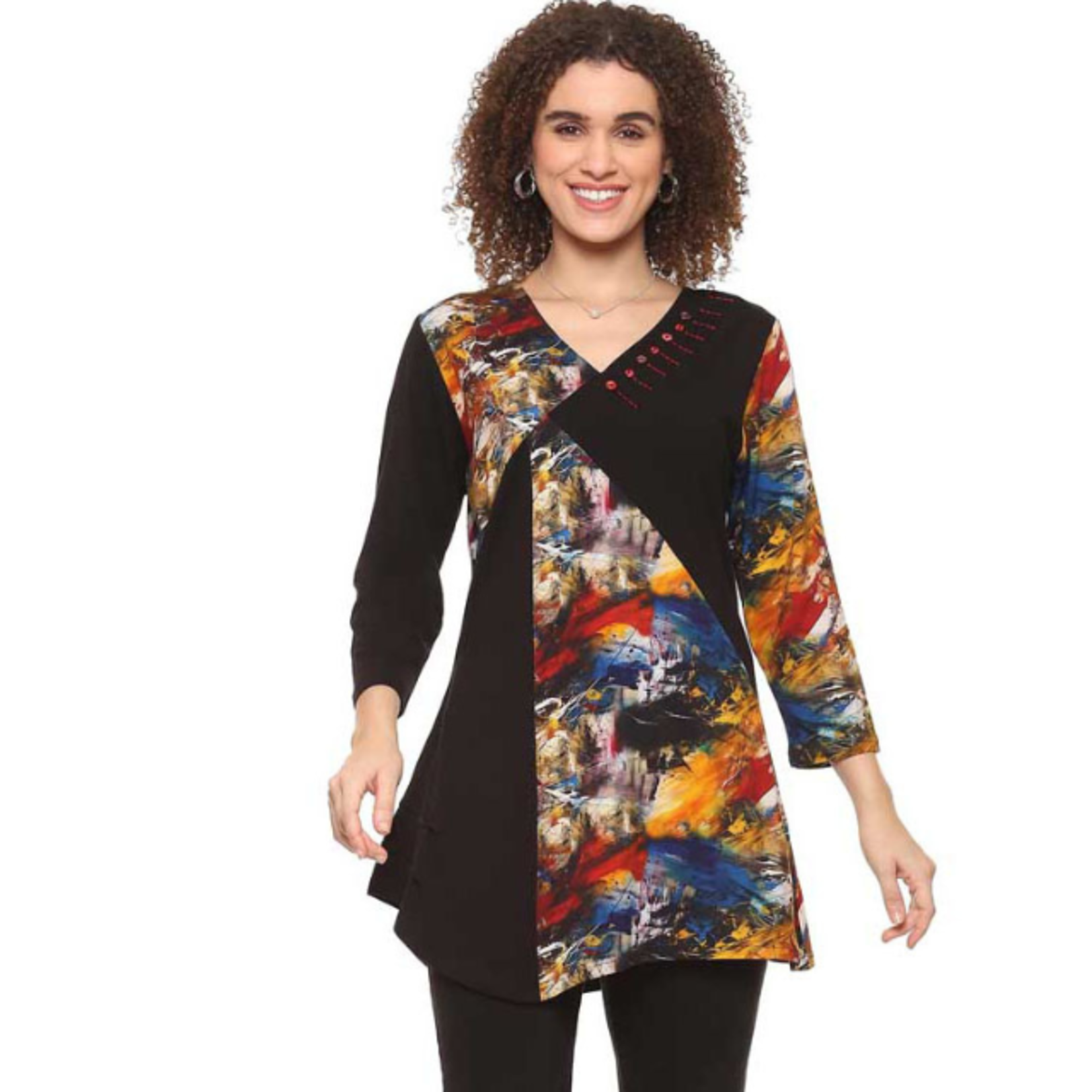 Parsley and Sage Multi Color & Black V Neck Flynn Tunic