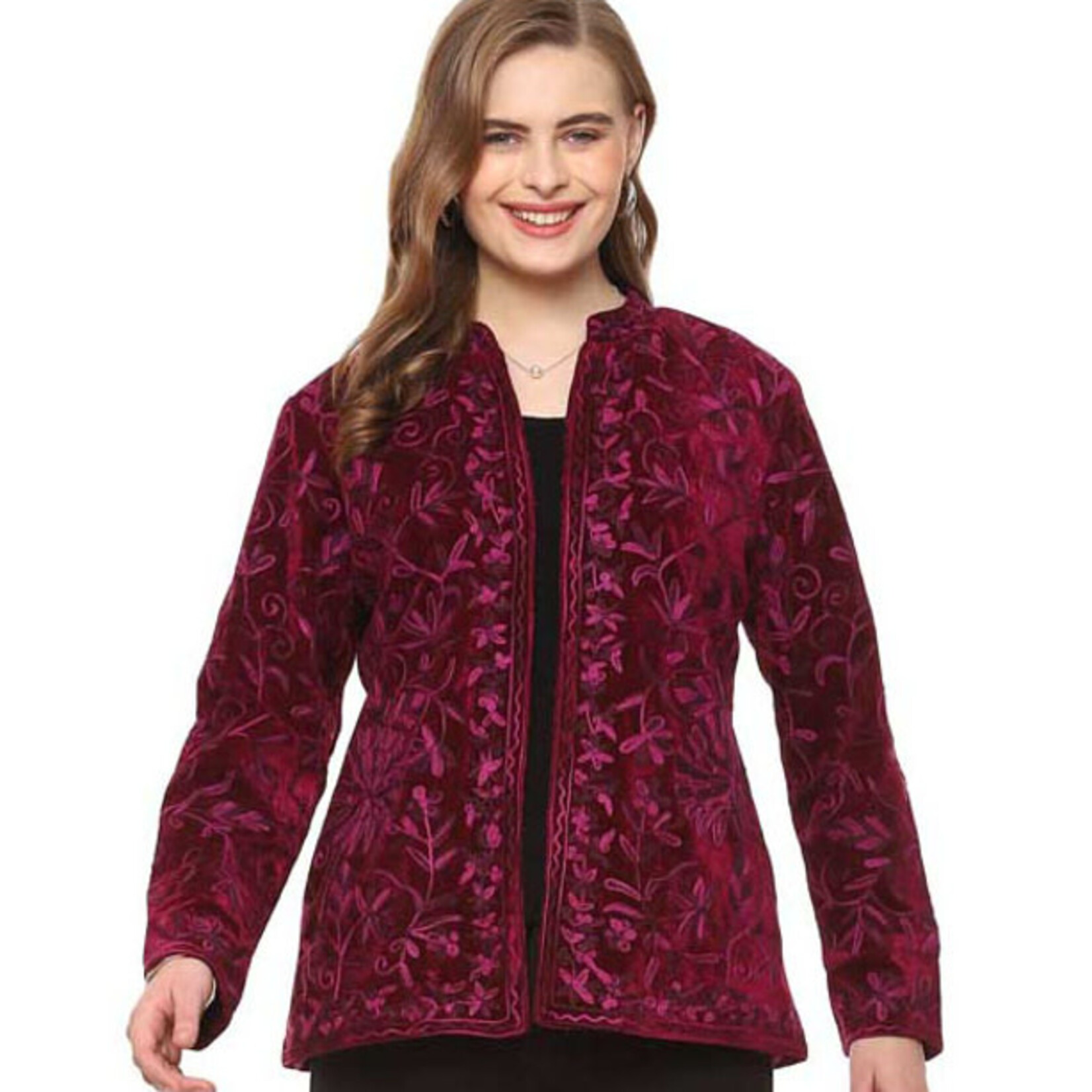Parsley and Sage Velvet Magenta Embroidered Pippa Jacket