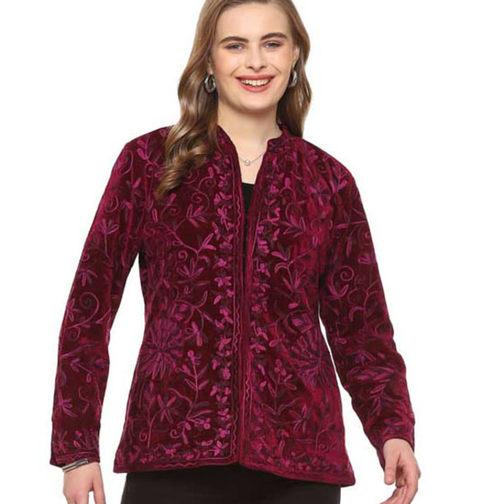 Parsley and Sage Velvet Magenta Embroidered Pippa Jacket