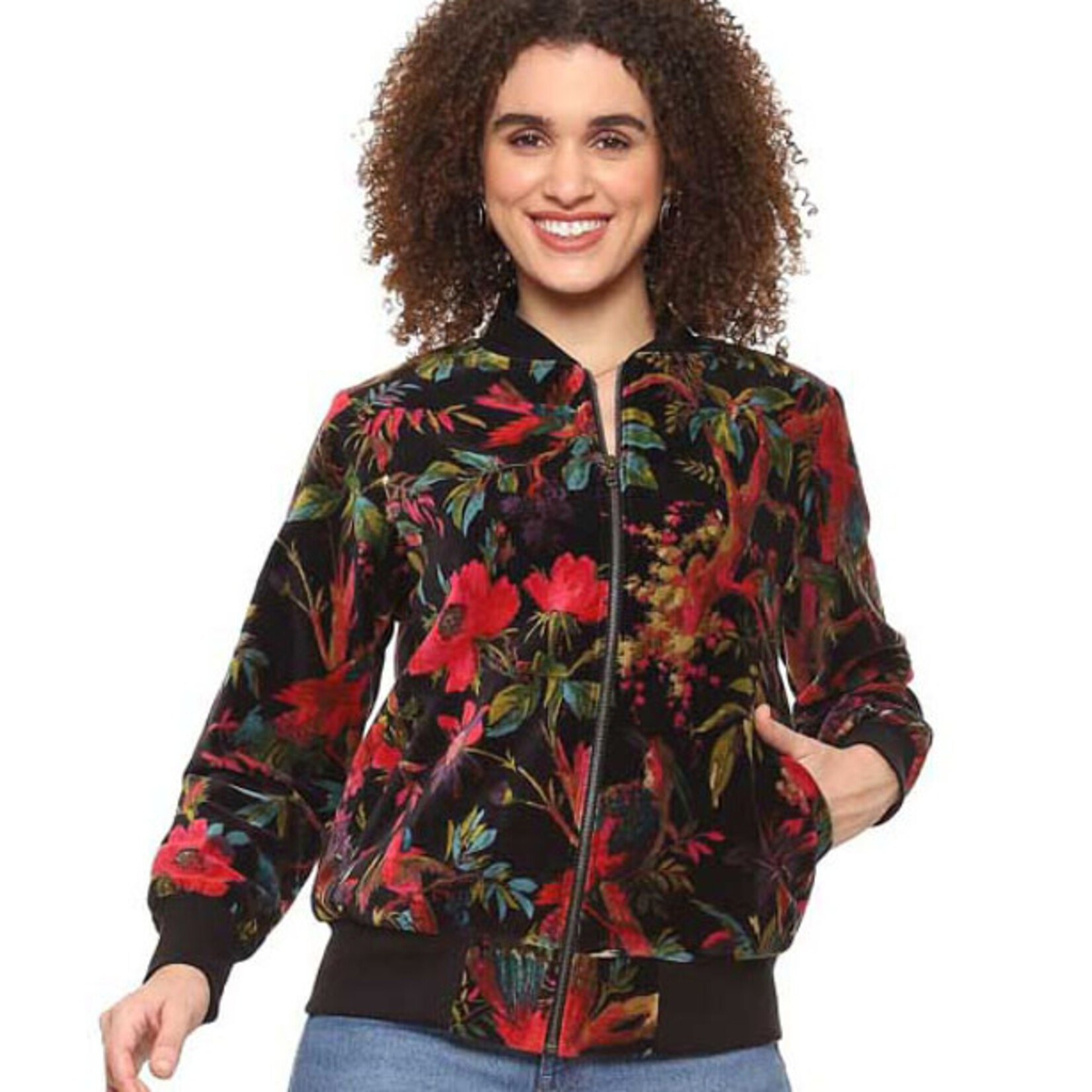 Parsley and Sage Velvet Black Floral Print Zip Up Ursula Jacket Josephine s In Irvington
