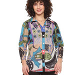 Parsley and Sage Cotton Purple & Teal Embroidered Button Down Glinda Shirt