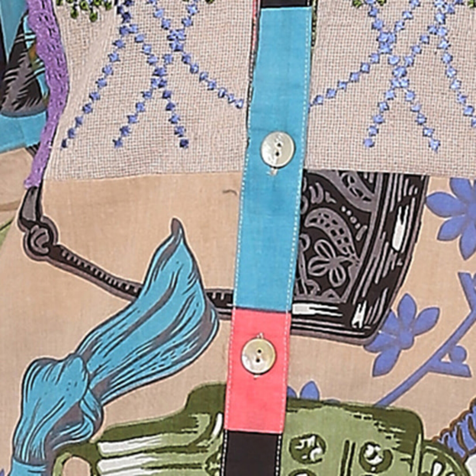 Parsley and Sage Cotton Purple & Teal Embroidered Button Down Glinda Shirt