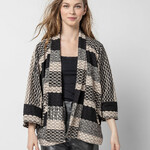Komil Cotton Black & Tan Stripe Waffle Weave Cardigan