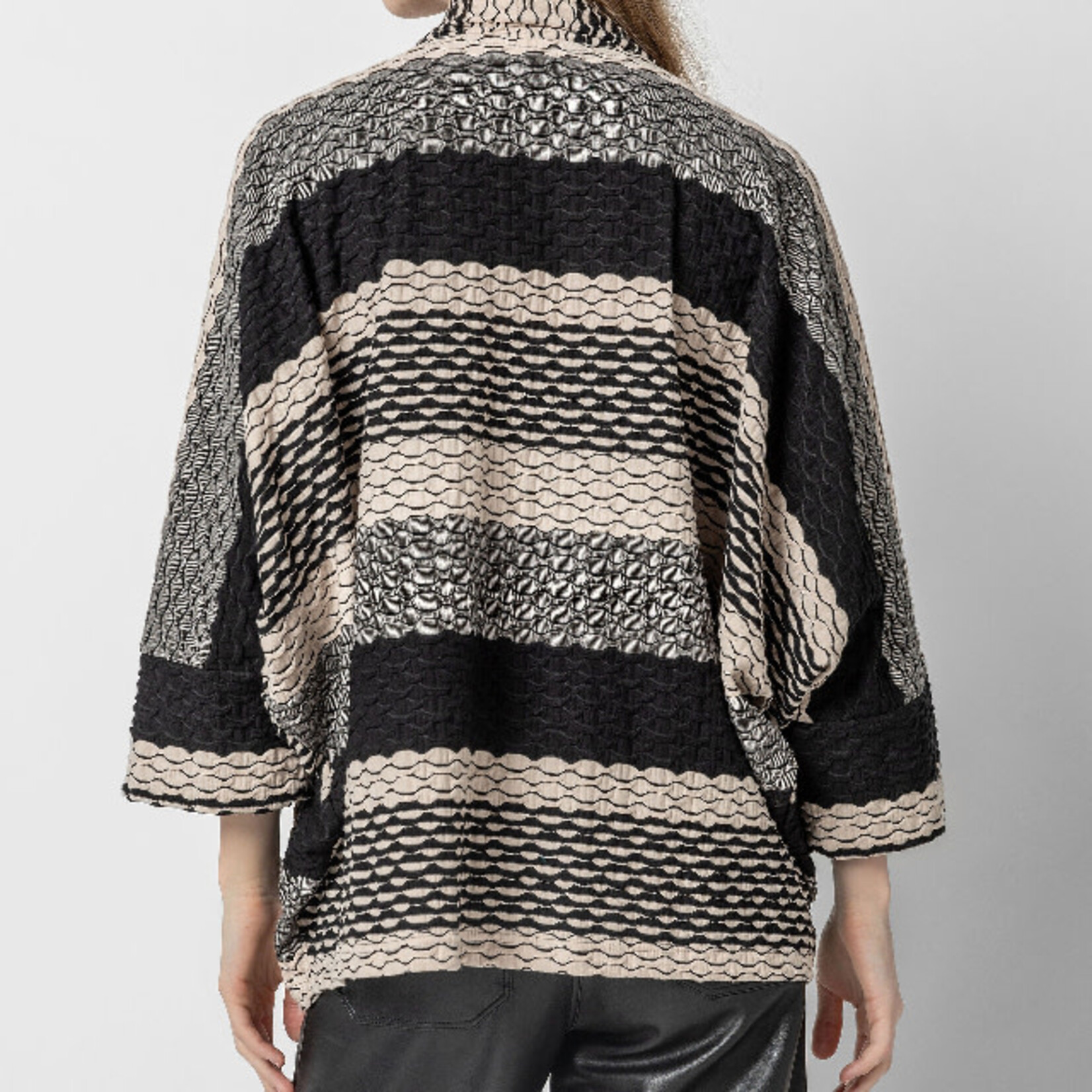 Komil Cotton Black & Tan Stripe Waffle Weave Cardigan One Size