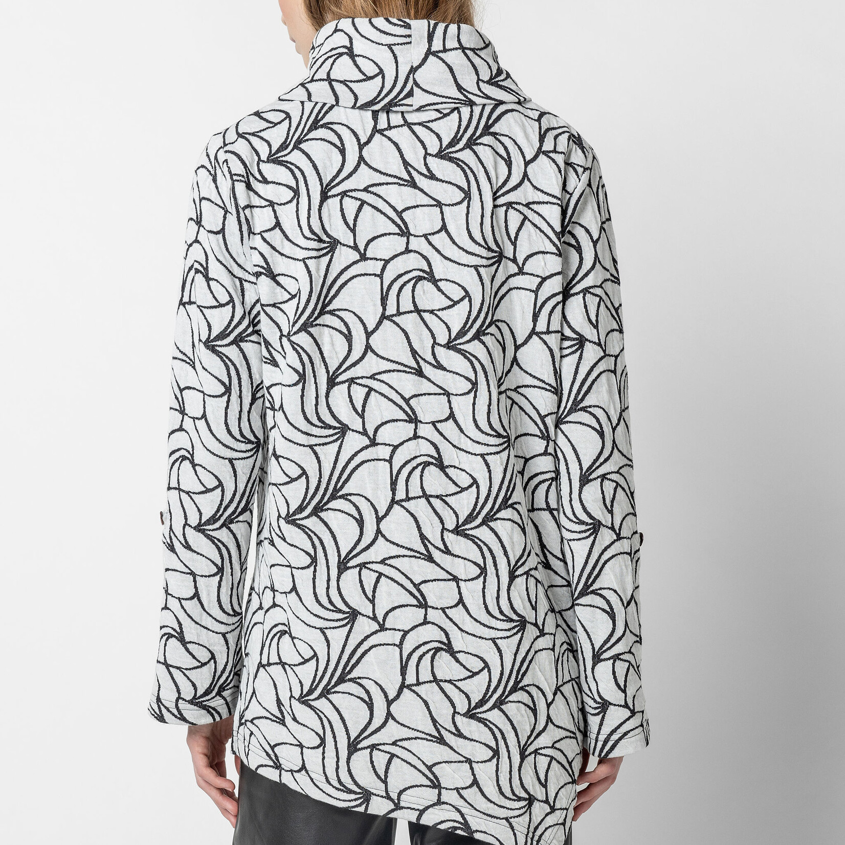 Komil White & Black Petal Texture Cowl Neck Shirt