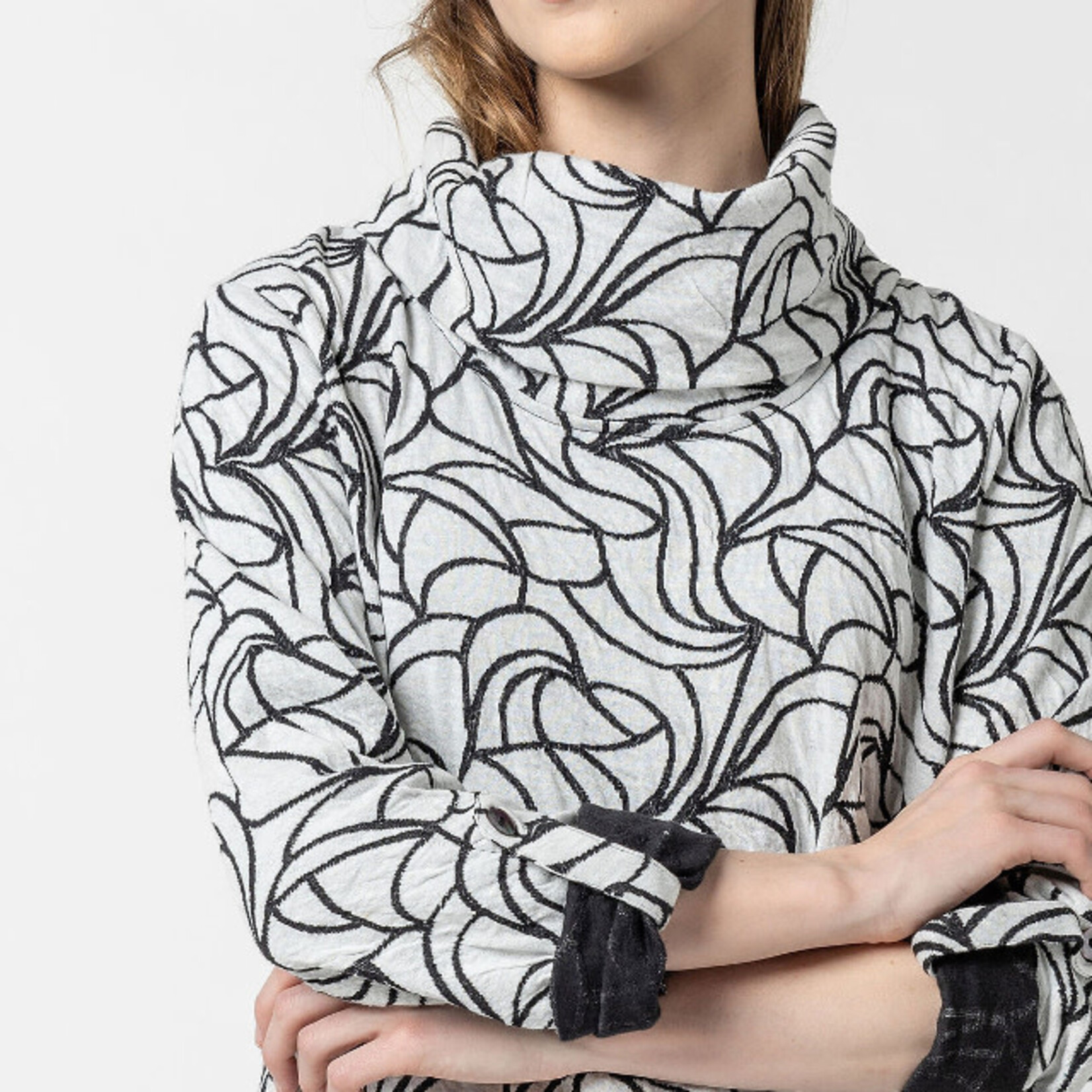 Komil White & Black Petal Texture Cowl Neck Shirt