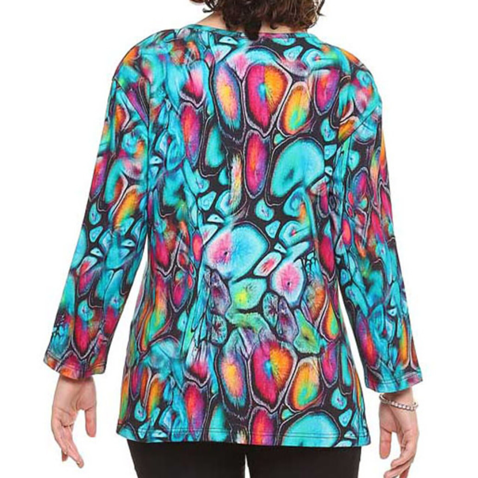 Parsley and Sage Teal & Fuchsia 3/4 Sleeve Jewel Top