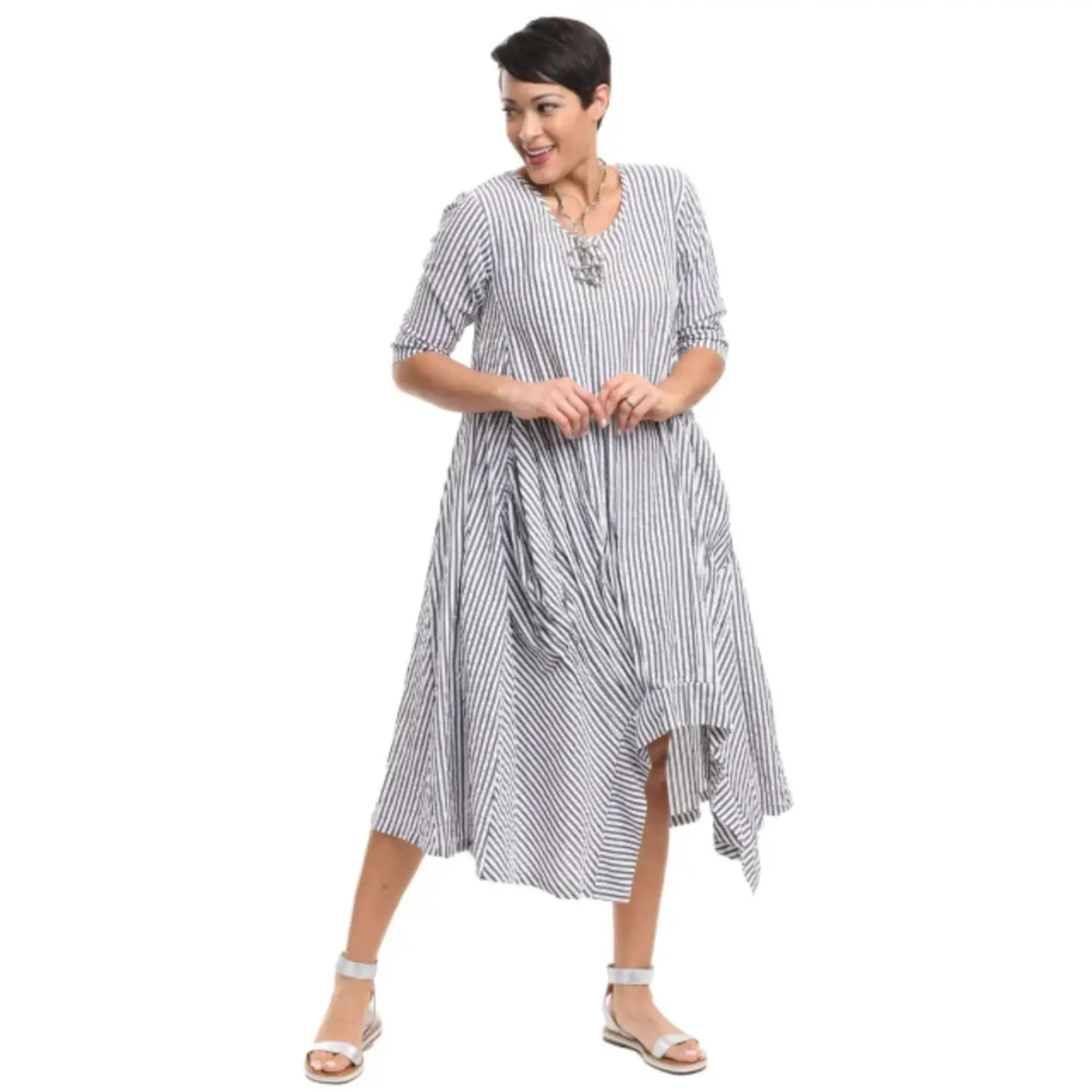 Tulip Cotton Seersucker Striped Sharkbite Dress