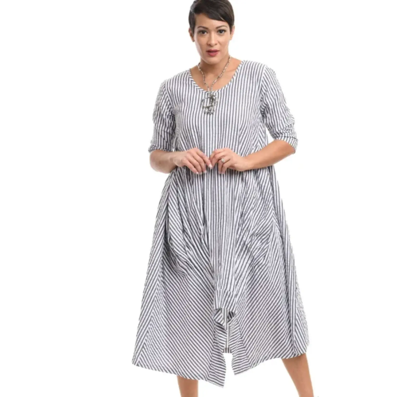 Tulip Cotton Seersucker Striped Sharkbite Dress