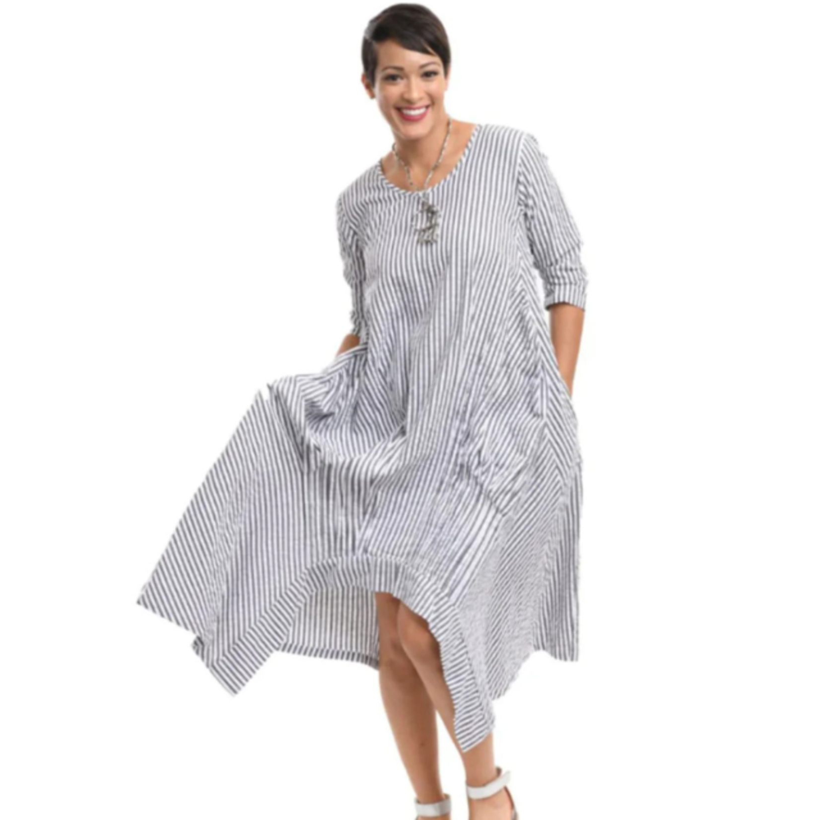 Tulip Cotton Seersucker Striped Sharkbite Dress