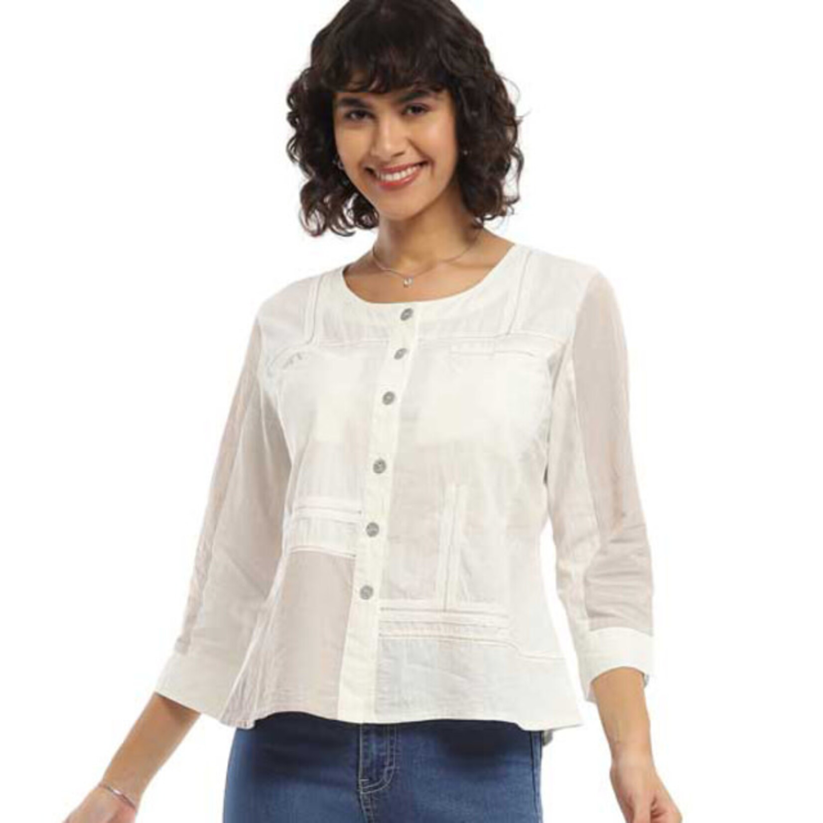 Parsley and Sage Cotton Cream & Tan Accent Sandra Shirt