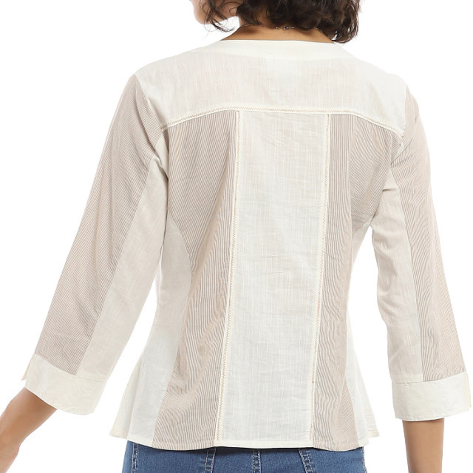 Parsley and Sage Cotton Cream & Tan Accent Sandra Shirt