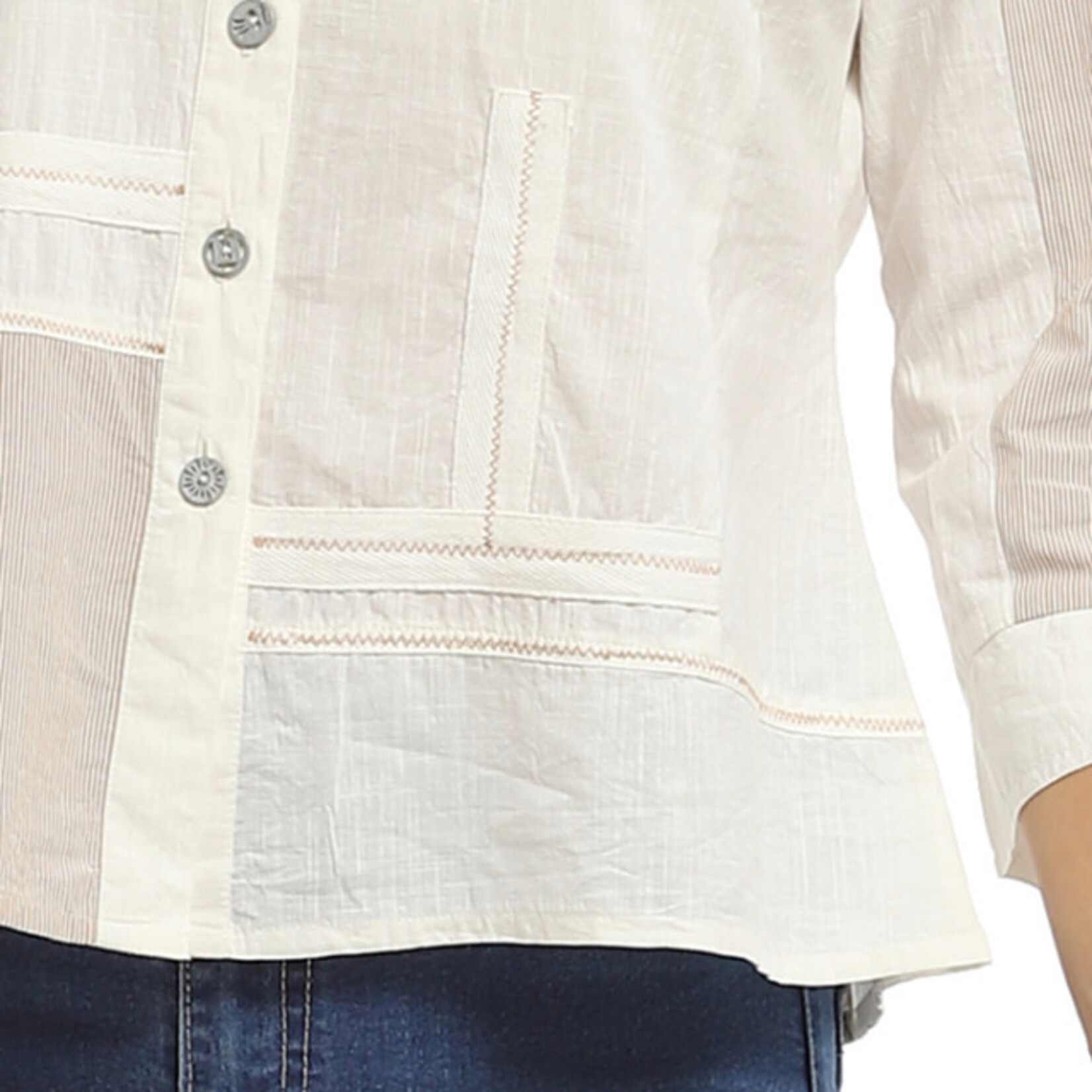 Parsley and Sage Cotton Cream & Tan Accent Sandra Shirt