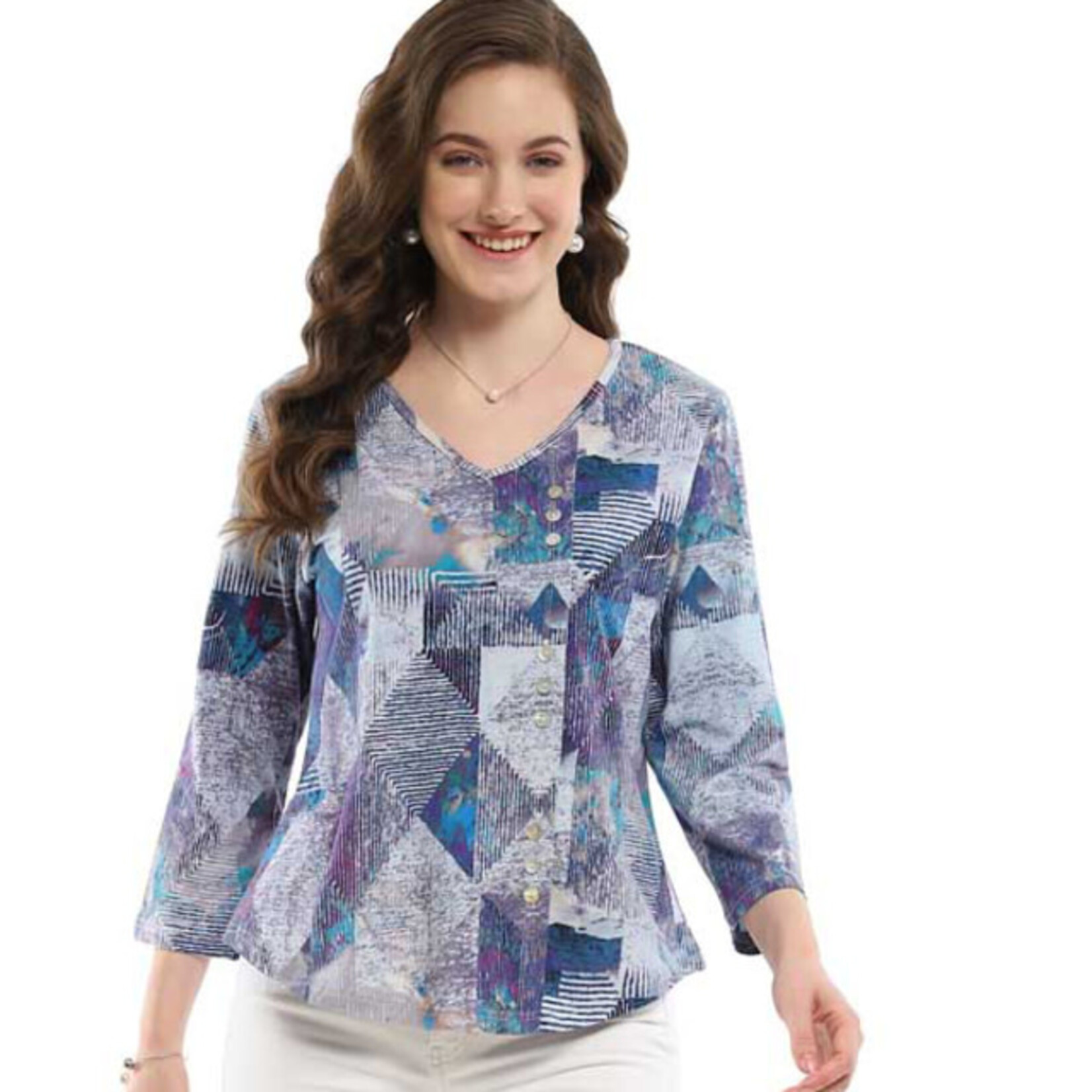 Parsley and Sage Purple Print Button Accent Maida Top