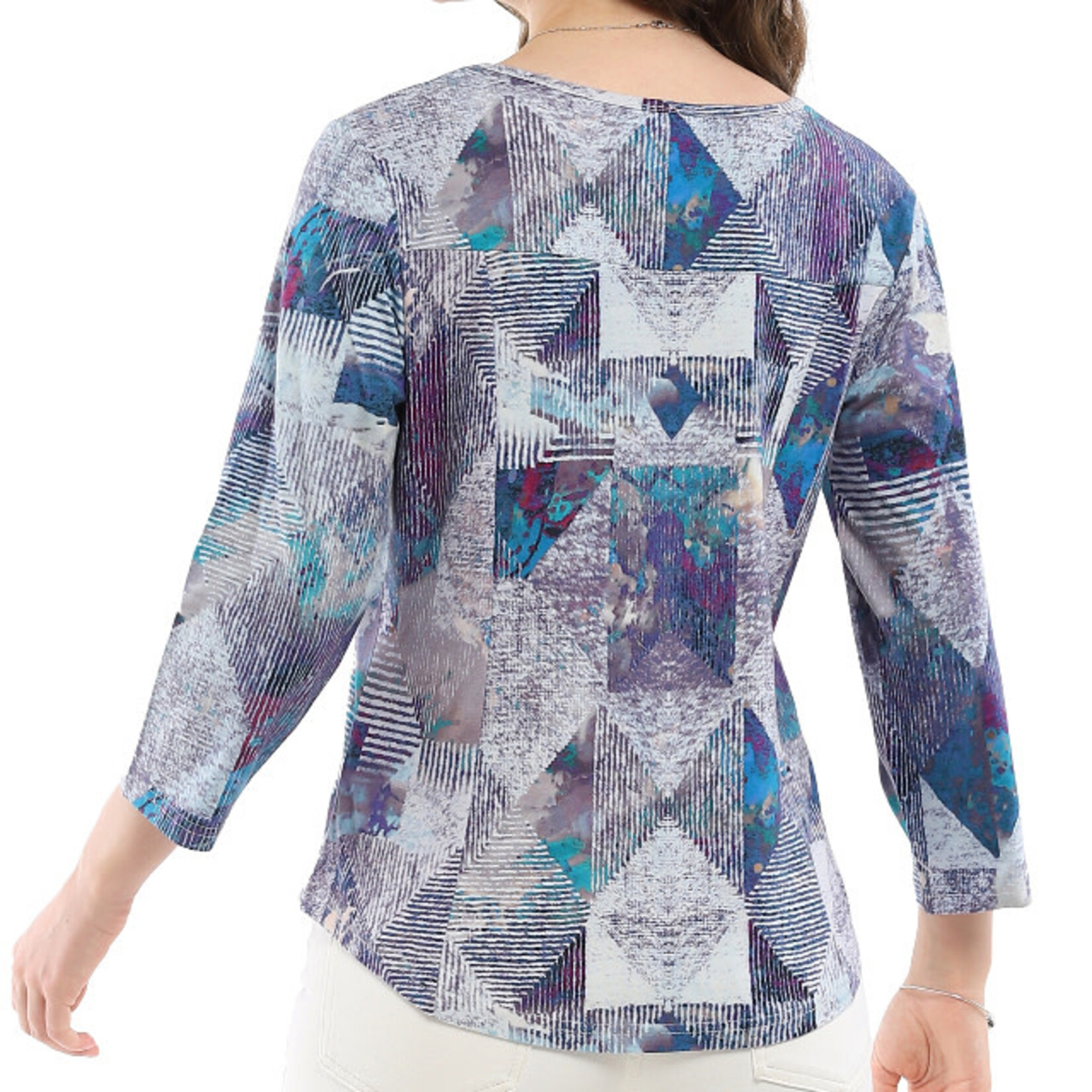 Parsley and Sage Purple Print Button Accent Maida Top