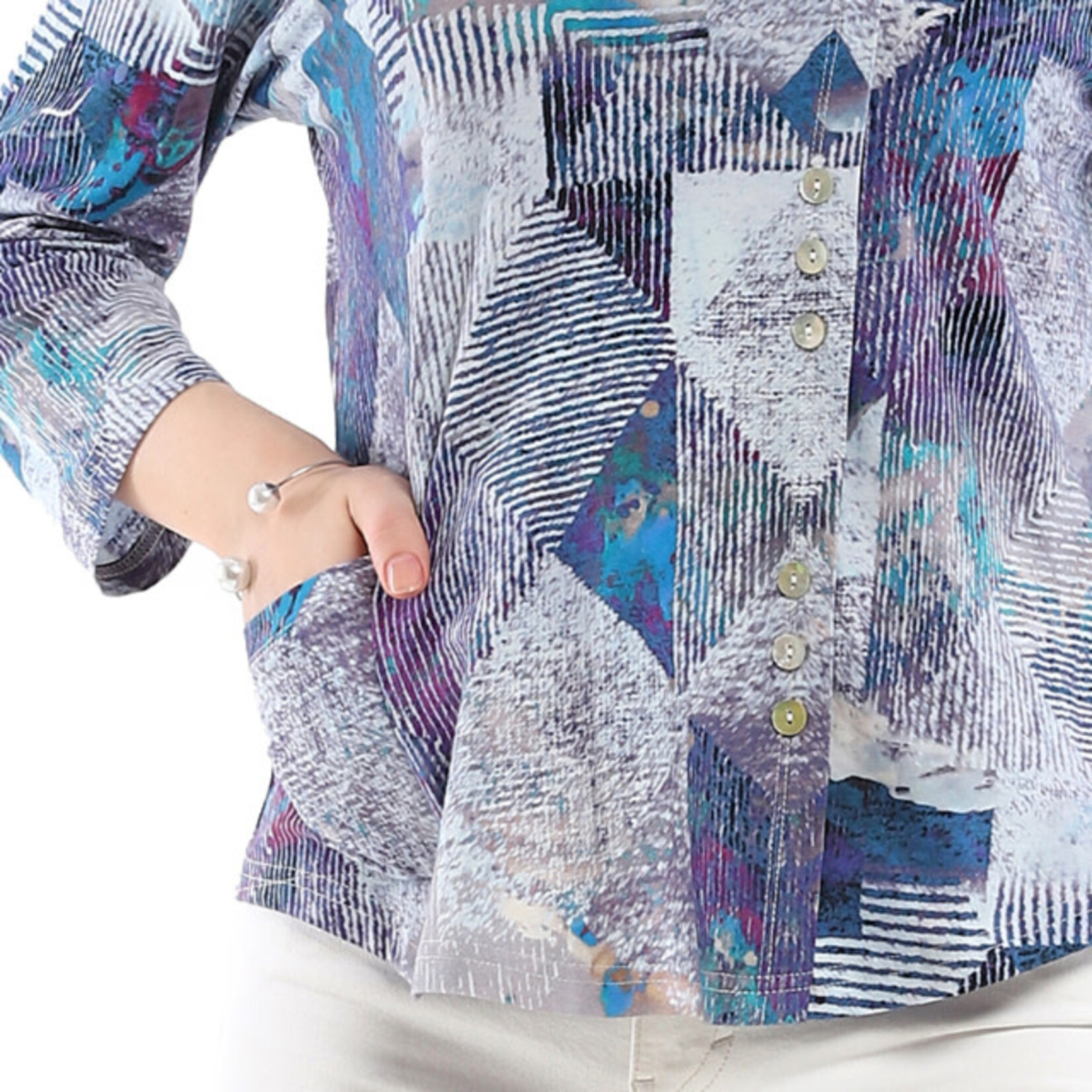 Parsley and Sage Purple Print Button Accent Maida Top